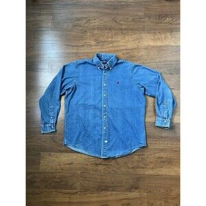 VTG Polo Ralph Lauren Shirt Mens Large Blue Denim Jean Button Down 100% Cotton